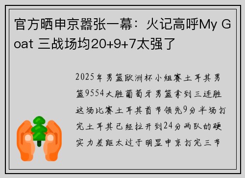 官方晒申京嚣张一幕：火记高呼My Goat 三战场均20+9+7太强了